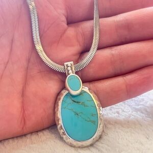 Large Turquoise Sterling Silver Pendant Necklace